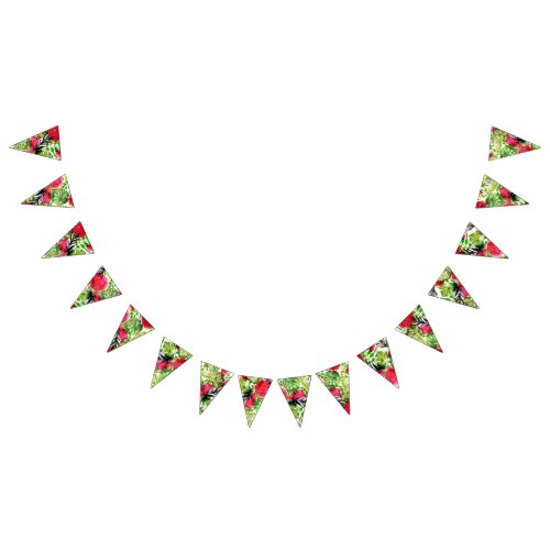 Watercolor palm leaves watermelon wedding decor bunting flags