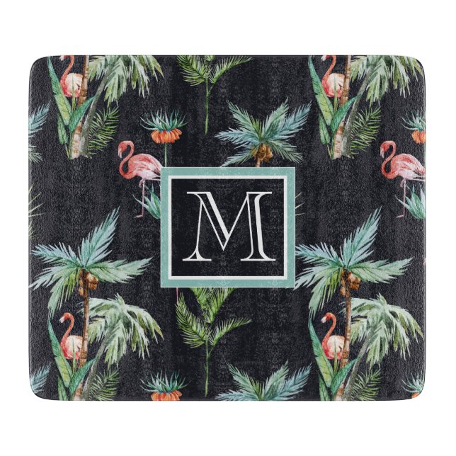 Watercolor Palm Pattern | Add Your Initial Cutting Board (Front)