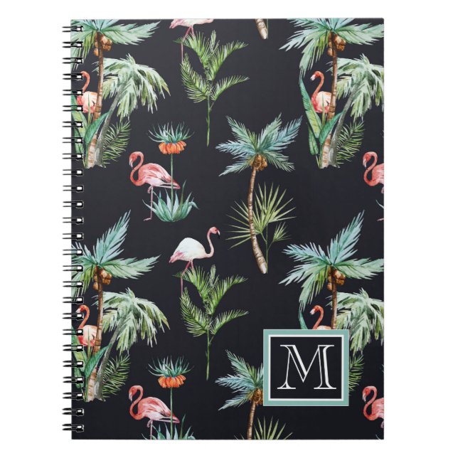 Watercolor Palm Pattern | Add Your Initial Notebook (Front)