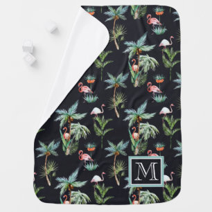 Watercolor Palm Pattern Add Your Initial Stroller Blanket
