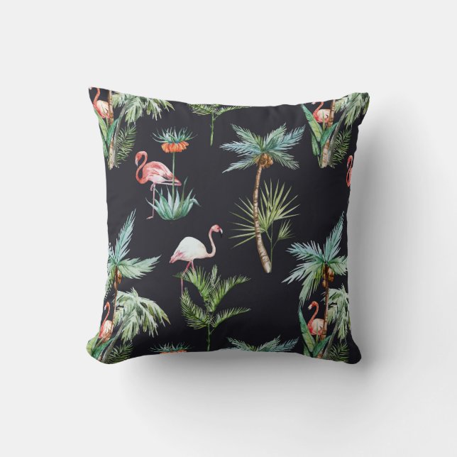 Watercolor Palm Pattern | Add Your Initial Throw Pillow (Front)