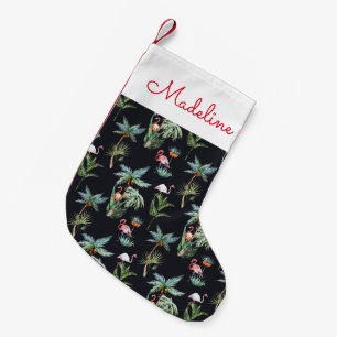 Watercolor Palm Pattern Add Your Name Small Christmas Stocking