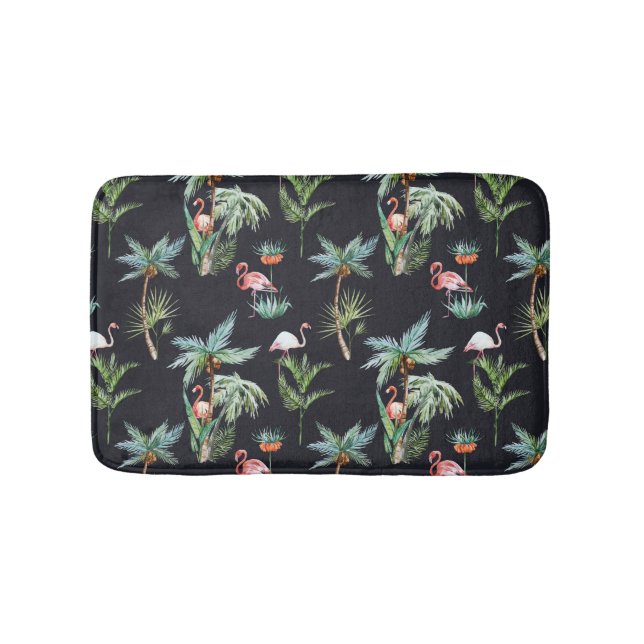 Watercolor Palm Pattern Bath Mat (Front)