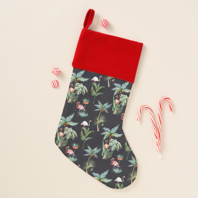 Watercolor Palm Pattern Christmas Stocking (Front)