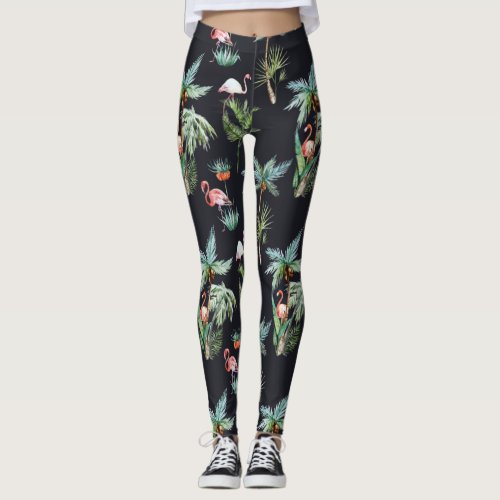 Watercolor Palm Pattern Leggings