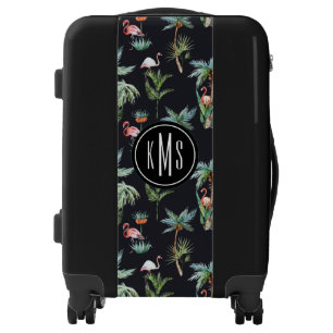 Watercolor Palm Pattern Monogram Luggage
