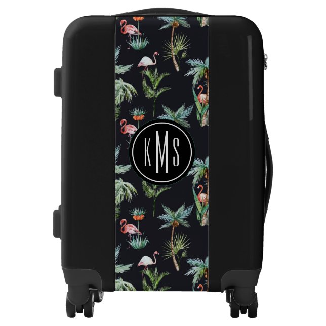 Watercolor Palm Pattern | Monogram Luggage (Front)