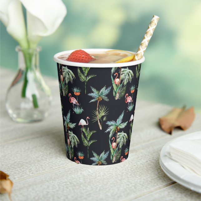 Watercolor Palm Pattern Paper Cups (Insitu)