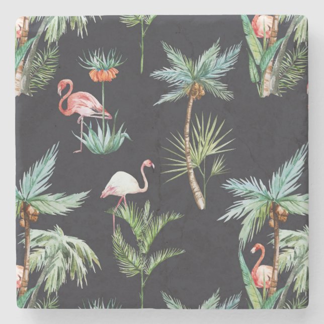 Watercolor Palm Pattern Stone Coaster (Front)