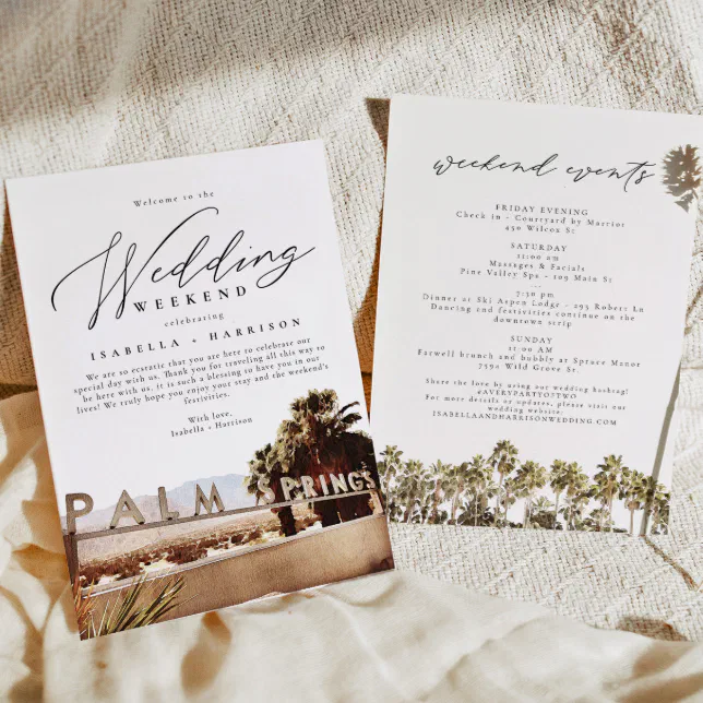 Watercolor Palm Springs Wedding Welcome Itinerary Invitation | Zazzle