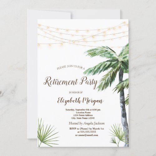 Watercolor Palm String Lights Retirement Party  Invitation