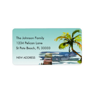 Watercolor Palm Tree Aqua Sky New Address Label