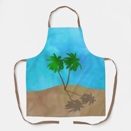 Watercolor Palm Tree Beach Scene Collage Apron