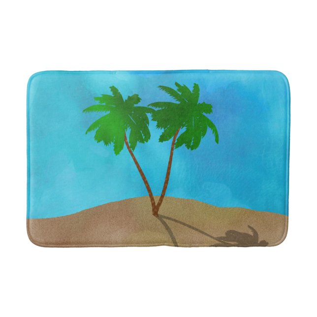 Watercolor Palm Tree Beach Scene Collage Bathroom Mat (Front)