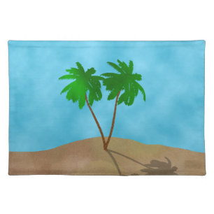 Watercolor Palm Tree Beach Scene Collage Cloth Pla Placemat