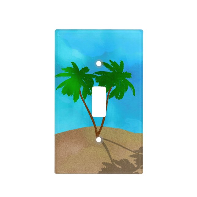 Watercolor Palm Tree Beach Scene Collage Light Switch Cover (Front)