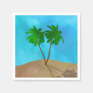 Watercolor Palm Tree Beach Scene Collage Napkins