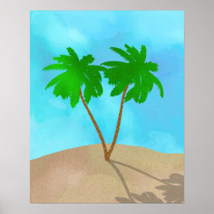 Watercolor Palm Tree Beach Scene Collage Poster