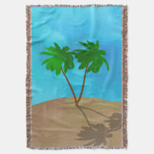 Watercolor Palm Tree Beach Scene Collage Throw Blanket