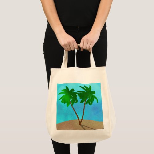 Watercolor Palm Tree Beach Scene Collage Tote Bag