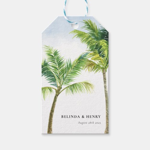 Watercolor Palm Tree Beach Wedding Gift Tags