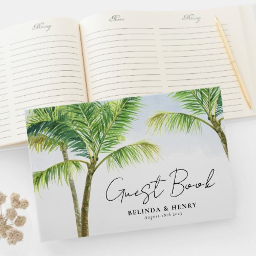 Watercolor Palm Tree Beach Wedding Guest Book