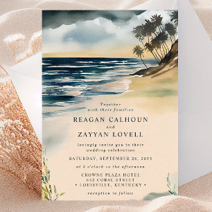 Watercolor Palm Tree Beach Wedding Invitation