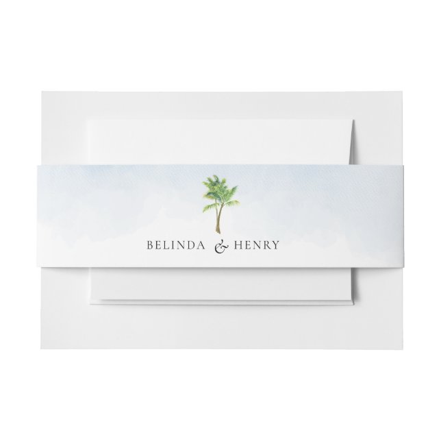 Watercolor Palm Tree Beach Wedding Invitation Invitation Belly Band (Front Example)