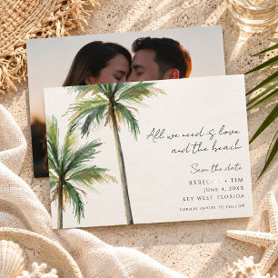 Watercolor Palm Tree Beach Wedding Photo Save The  Date