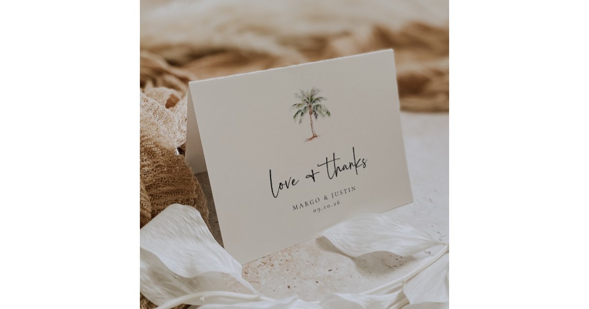 Watercolor Palm Tree Beach Wedding Photo Thank You Card | Zazzle