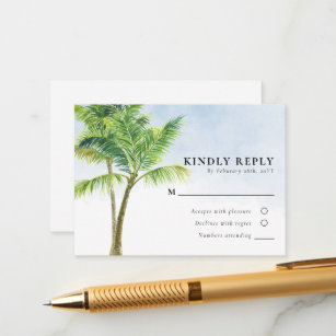Watercolor Palm Tree Beach Wedding RSVP Enclosure Card