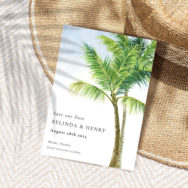Watercolor Palm Tree Beach Wedding  Save The Date (Creator Uploaded)