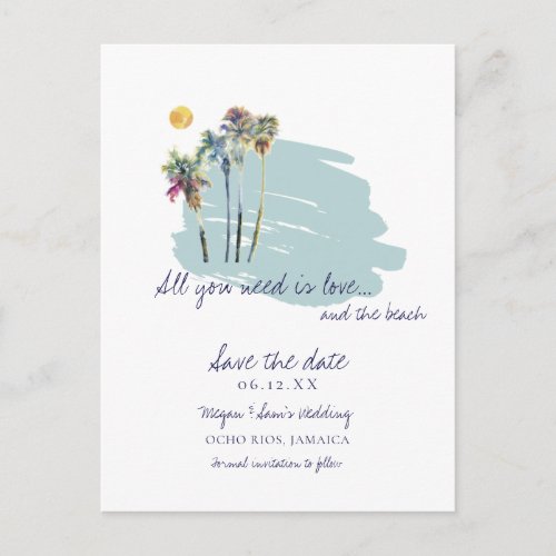 Watercolor Palm Tree Beach Wedding Save the Date Announcement Postcard