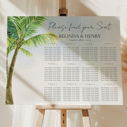 Watercolor Palm Tree Beach Wedding Seating Plan Fo Foam Board