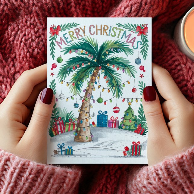 Watercolor Palm Tree Christmas Card (Watercolor Palm Tree Christmas Card)