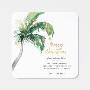 Watercolor Palm Tree Christmas Holiday Moving Square Sticker