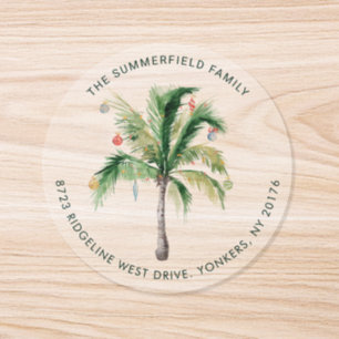 Watercolor Palm Tree Christmas Return Address Classic Round Sticker