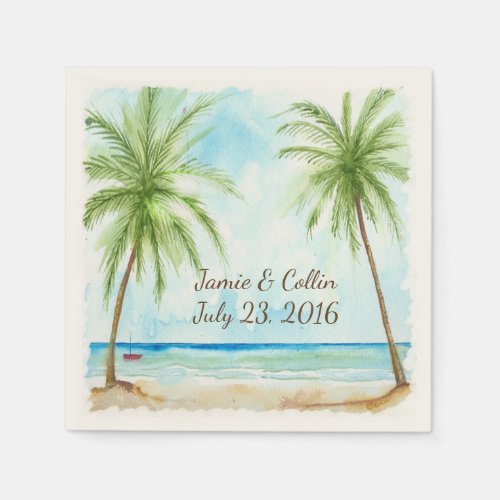 Watercolor Palm Tree Custom Wedding Paper Napkins