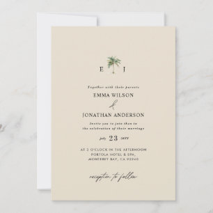 Watercolor Palm Tree Destination coastal Wedding Invitation