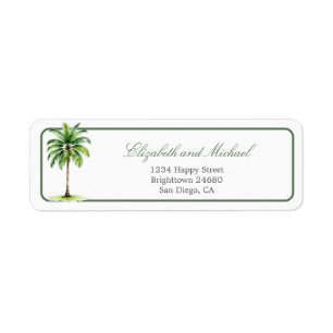 Watercolor Palm Tree Elegant Modern Chic Wedding Label