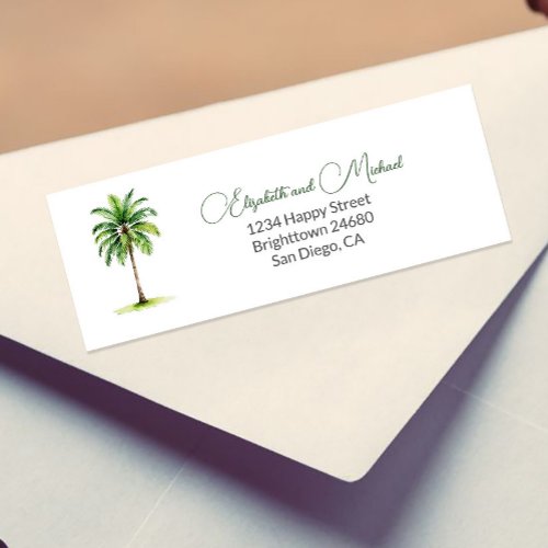 Watercolor Palm Tree Elegant Modern Chic Wedding Label