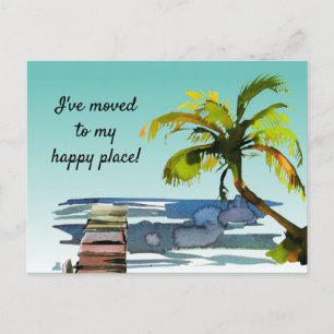 Watercolor Palm Tree Moved to My Happy Place Announcement Postcard