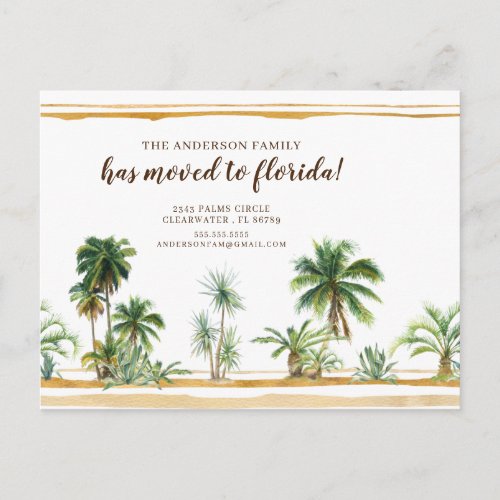 Watercolor Palm Tree Moving Announcement Postcard