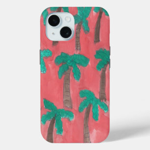 Watercolor Palm Tree Pattern iPhone 15 Case