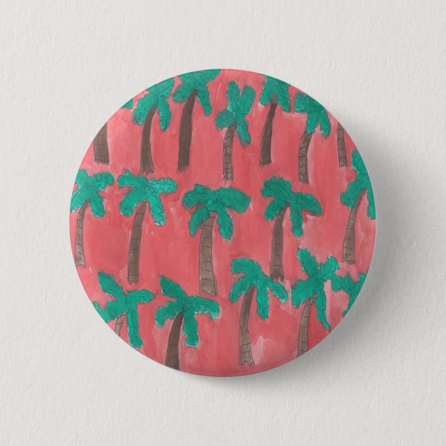 Watercolor Palm Tree Pattern Pinback Button (Front)