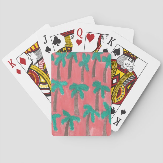 Watercolor Palm Tree Pattern Poker Cards (Back)