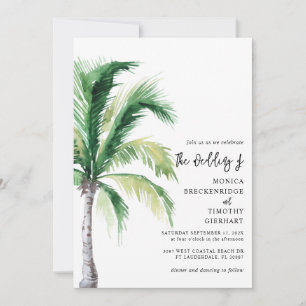 Watercolor Palm Tree Script Destination Wedding Invitation