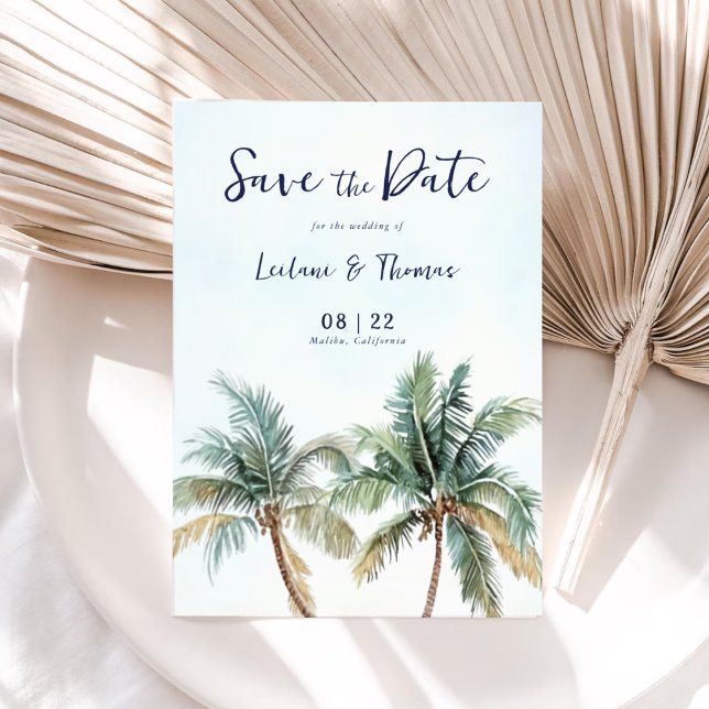 Watercolor Palm Tree Tropical Beach Wedding Save The Date (Creator Uploaded)