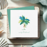 Watercolor Palm Tree Tropical Christmas Note Card<br><div class="desc">Spread festive cheer with a tropical twist this holiday season! This charming mini notecard with an envelope features my original hand-painted watercolor palm tree, beautifully rendered in shades of blue, green, and a touch of red. The words "Merry Christmas" are elegantly written in trendy handwritten script, adding a modern flair...</div>
