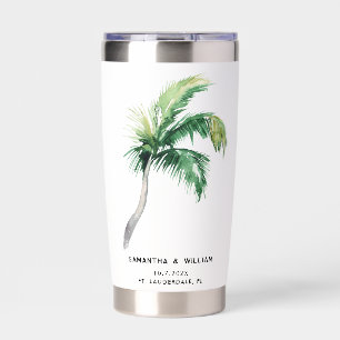 Watercolor Palm Tree Tropical Wedding Personalized Insulated Tumbler